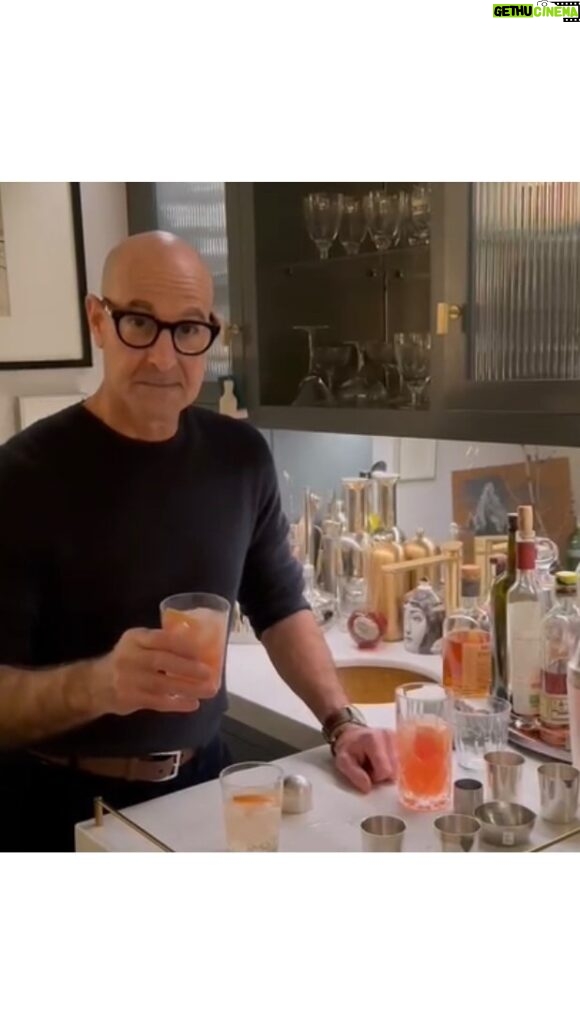 Stanley Tucci Instagram - Heading off for work in the morning, so am ringing in the NY with a brand new Italian cocktail. As you can see I am a one take wonder. Italian Paloma SERVES TWO 90ml Tequila 45 ml Campari 15 ml pink grapefruit juice 30 ml fresh lime juice 30 ml fresh lemon juice 20 ml simple syrup 180 ml orange soda (I used a mix of orange juice and sparkling water) Pinch of salt (which I forgot) and slice of grapefruit to garnish. Add all the liquids to a cocktail shaker filled with ice. Shake for 10-15 seconds. Strain over ice into two glasses and top off with the orange soda. Add a pinch of salt and slide of pink grapefruit. Serve immediately. 🍹🇮🇹