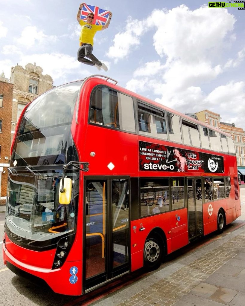 Steve-O Instagram - I asked for a professional photographer in London to shoot me illegally climbing onto the roof of a big, red double decker bus, and @mikechudley absolutely killed it! The bus driver was really cool about the surprise, too— I promised him we would obscure anything identifiable about him or his individual bus! What a day I had yesterday, check TMZ.com to see how I ended up in a cop car!