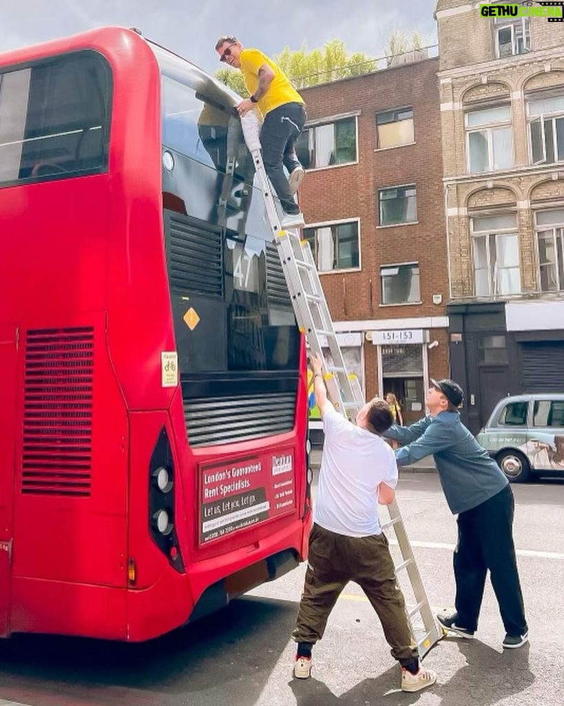 Steve-O Instagram - I asked for a professional photographer in London to shoot me illegally climbing onto the roof of a big, red double decker bus, and @mikechudley absolutely killed it! The bus driver was really cool about the surprise, too— I promised him we would obscure anything identifiable about him or his individual bus! What a day I had yesterday, check TMZ.com to see how I ended up in a cop car!