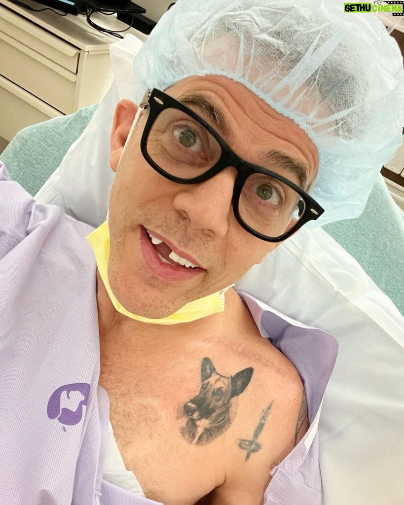 Steve-O Instagram - I’m about to go into surgery to remove two plates and a bunch of screws from my collarbone. Fun fact, today is exactly five years since the day I found @wendyfromperu on the streets of Peru (that’s her tattooed under my collarbone).