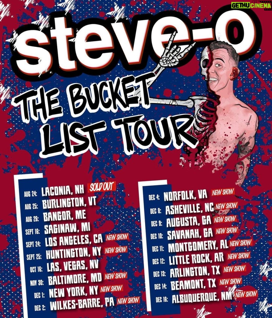 Steve-O Instagram - So many stunts I dreamed of have finally happened for this multimedia comedy tour and, odds are, it’s headed your way… Swipe to see the new dates, link in bio for tickets!