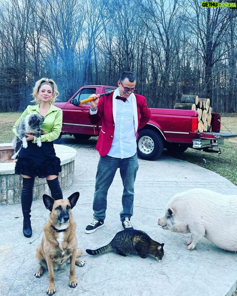 Steve-O Instagram - We hope everyone’s holidays are a blast!💥 Many cups of gasoline were thrown into the fire pit at the @radicalranch, and we had considerable fortune with wrangling our animals to get all of the ingredients for this photo! thanks to the boys for helping make this come together! @isaacpatterson (photo) @scottjrandolph (gasoline) @mjr79 (editing/photoshop) Happy Holidays!