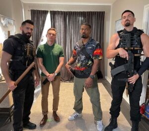 Steve Howey Instagram - Day Shift. 
Adkins is a ninja. Franco is an angel. Foxx is a legend. I am lucky. Thanks @jjlocoperry 
#dayshift #netflix 
@thescottadkins 
#davefranco 
@iamjamiefoxx