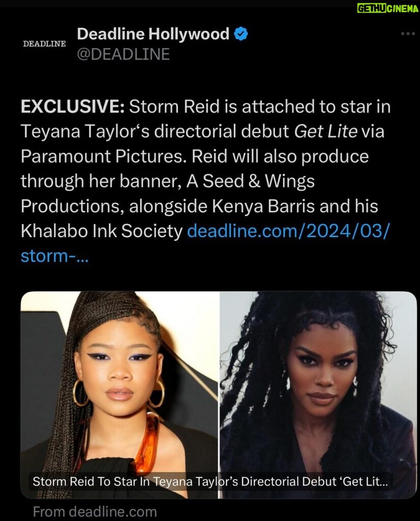 Storm Reid Instagram - y’all i’m BEYOND excited for this. cannot wait to create magic with such incredible people who inspire me. get ready to GET LITE. BIGGEST thank you TO @paramountpics @teyanataylor @kenyabarris 💫🕺🏽