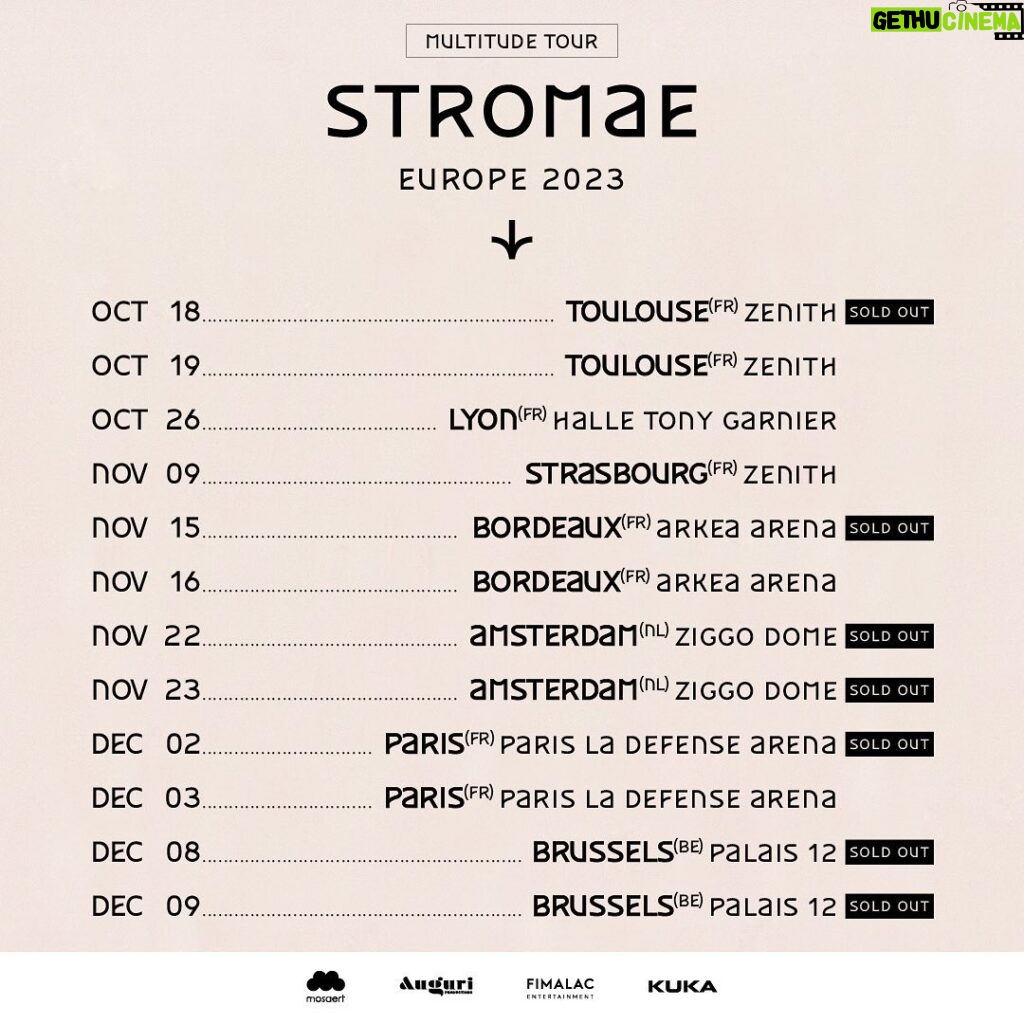 Stromae Instagram - La reprise de la tournée en Europe c'est dans 10 jours ! Rdv à Bordeaux pour les 2 premiers shows. Hâte de vous retrouver! Derniers tickets ici : www.stromae.com/fr/tour -- Europe we are coming! The tour starts again in 10 days in Bordeaux. Can't wait to see you again. Last tickets here: www.stromae.com/fr/tour