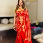Sugandha Mishra Instagram - Happy Karwachauth Pati Dev ❤️😘 . . #swipeleft #karwachauth #karwachauthlook #saree #red #love #powercouple #couplegoals
