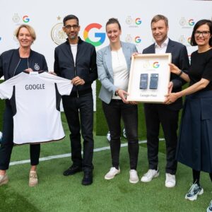 Sundar Pichai Instagram - Excited to have @dfb @dfb_frauenteam join #TeamPixel! Proud to support the German Women's National Team and work together to increase visibility for women's sports. (And thanks for letting me score a goal today:) ⚽