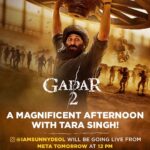 Sunny Deol Instagram - Kal ke din ki shuruaat hogi dhamakedaar! 🤩 @iamsunnydeol will be going LIVE straight from @metaindia, so don’t forget to switch to his Instagram handle at 12 PM. 🥳 #Gadar 2 aa rahi hai bade parde par 🔥 lagane iss Independence Day! 🇮🇳 Cinemas mein 11th August se 🎞️ @zeestudiosofficial @gadarmovie_official @ameeshapatel9 @iutkarsharma @anilsharma_dir @anilsharmaprod @mithoon11 @shabinakhanofficial @quadri.sayeed @simratkaur_16 @manishwadhwa.in @mrgravitas @zeemusiccompany @zee5 @zeecinema @zee5global