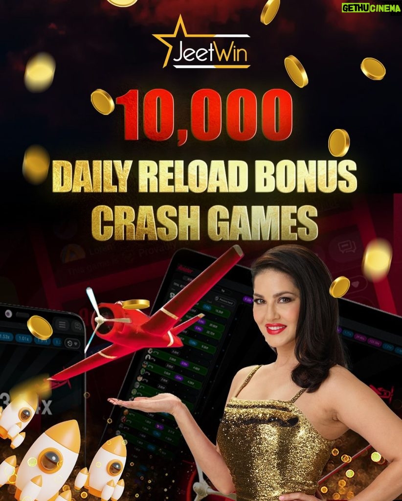 Sunny Leone Instagram - 🌟 Elevate your gameplay with JeetWin’s Crash Games and an exclusive 10,000 daily reload bonus! Spin into the heart-pounding world of wins and thrill – where every crash brings you closer to victory! 🚁🎮💰 Join @jeetwinofficial