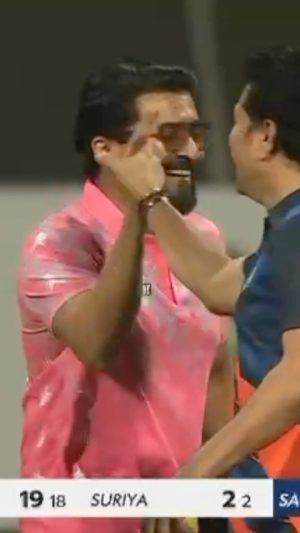 Suriya Instagram - 🎉 @chennai_singams family…!!! Our boys did it again! This season has been a superb start right from the match with @sachintendulkar Sir… what a day it was! I can’t find words to describe what it meant for me to be on the same pitch with YOU sir! And to introduce us to Amir and playing with us.. thank you for being you!