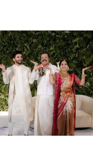 Swasika Instagram - Grateful to Suresh Chettan @sureshgopi for gracing our wedding with his presence, blessings, and dance moves. Your role as a big brother has filled our hearts with joy. We cherish your simplicity and loving nature. Thank you for making our day extra special!
Mua for Swasika : @abilashchickumakeupartist
Mua for Prem : @makeoverbykichu 
Styling for swasika: @abilashchickumakeupartist
Styling for prem: @amal_gop
Special thanks : @nithinsuresh_su
Blouse and dupatta : @jazaashdesignstudio
Saree : @kanchivaram.in
Prem's dress : @men_in_q_wedding
Ornaments: @ttdevassy
Garland: @blackgold_designingstudio
Photography: @weddingbellsphotography 

#swasikavj #swasika #premjacob #wedding #ps4ever #swasamay #sureshgopi