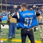 Taylor Lautner Instagram - LFG LIONS! My hero @kristinjuszczyk made this jacket, got it through snow storms, truck breakdowns and delivered to the sideline just in time for kickoff 🔥