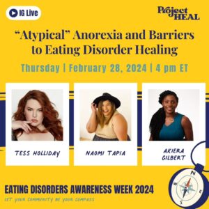 Tess Holliday Instagram - It's Eating Disorders Awareness Week, and we have a special guest joining us...on IG this time! @tessholliday will join Board Member @mylatinatherapist and CEO Akiera Gilbert tomorrow afternoon to chat about her journey, barriers to eating disorder healing, and all things community. Tune in! ❤️