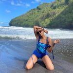 Tiffany Haddish Instagram - I Love being silly on the black sand beach. I have always wanted to do a swimsuit photo shoot. This silly one will do for now #Hana #hawaii #sheready
