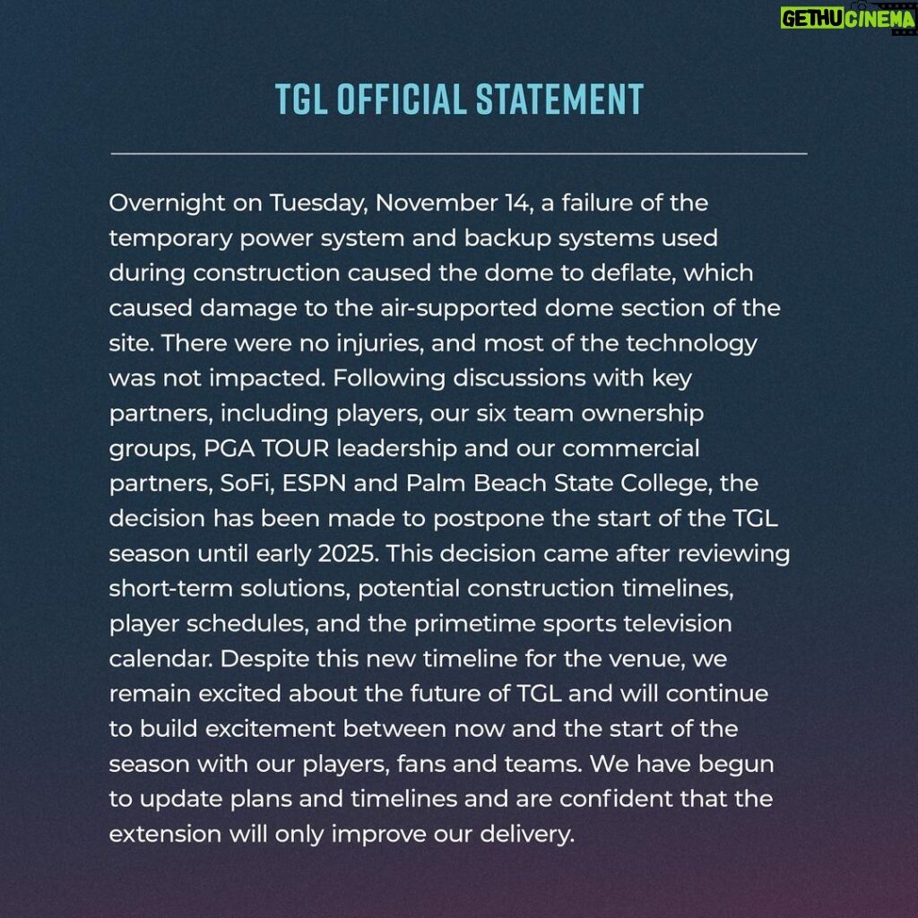 Tiger Woods Instagram - A Statement From TGL.