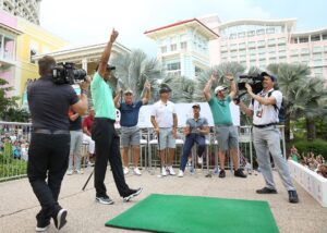 Tiger Woods Instagram - Thank you to @brysondechambeau, @jordanspieth, @gary.woodland, @henrikstenson and @jonrahm for coming out to the #HeroShot, and to @heromotocorplimited for making all of this possible. Does this count as 83?