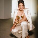 Tisca Chopra Instagram - The incredible @tiscaofficial in custom MISHO couture 💣 Tisca dazzles in the Sira body piece in Ivory, custom silk trousers and a blazer paired with some of our fav MISHO jewels, the Chunky Chain hoops and stacked up cuffs. I’ve admired her work through the years and it was such a pleasure to create something beautiful for the premier of her new movie Murder Mubarak. Cannot wait to watch the movie out this week :) 📸 @vidhigodha Makeup @cashmakeupartistry Hair @hairbyseema