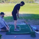 Tom Ellis Instagram - So I went for my birthday present golf lesson today with @georgegankasgolf and some sneaky guy called @johnnyruiz01 puts tape all over my back when I’m not looking. Unbelievable.