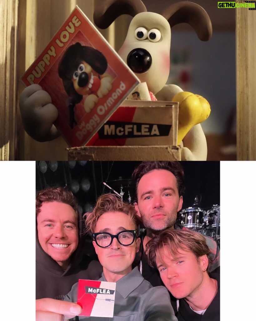 Tom Fletcher Instagram - I had the most awesome tour of @aardmananimations today. So inspiring seeing such talented people at work, making absolute magic happen and getting to meet the man who created Wallace & Grommit, Nick Park was a real honour. On top of that, a few years back we discovered that Grommit had great taste in music when a band called McFLEA appeared in his record collection and today we were given the original record from the movie along with an awesome record made by Beth Robson (Walkies In The Sun and The Bark Never Lies are genius🤣). Thanks to everyone at Aardman for such a great day. X