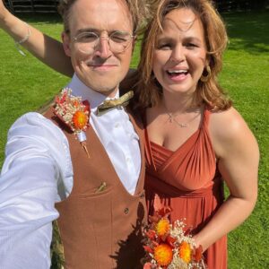 Tom Fletcher Instagram - I’ve not had a chance to properly write about this yet but in the middle of the summer, on the most glorious of summery days, my sister @carriehopefletcher married @joelmontague10. It was a perfect day. I had the terrifying honour of singing (and sobbing) while our three boys walked Carrie down the aisle (with bubble guns 🥴🤣) and the whole day was the most awesome, musical-theatre-sprinkled wedding of autumnal Disney dreams, complete with a SUNG grooms speech…I mean, who even does that @joelmontague10 😜. Anyway, I know a bit of time has gone but I just wanted to say the day was the best and I love you both.