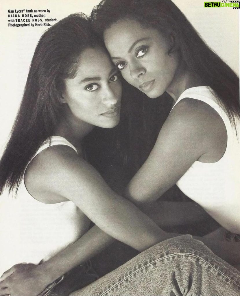Tracee Ellis Ross Instagram - Some of my old stuff be floating ’ around…. Just saw this little blast from the past. 19 year old me with bushy eyebrows in this @gap ad from 1991 with my mom shot by the one and only @herbritts.