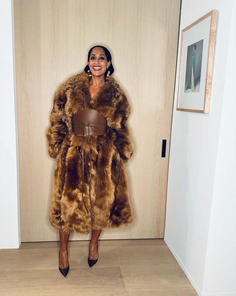 Tracee Ellis Ross Instagram - I reached into my Rich Auntie Bag for @15percentpledge Gala and let me tell you something: wearing this glorious faux fur as a dress while going through “the change” was a bold choice 🥵🤣More to come about last night. It was really moving and fun and important all in one. Thank you @emmagrede @aurorajames for all that you are doing and for naming me a trailblazer. Thank you @naivashaintl @miayang_mua for this beautiful glam and @karlawelchstylist for being the best fashion play partner! Gosh do we have fun!