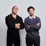 Trevor Noah Instagram - Today is the day! The premiere episode of my new podcast ‘What Now?’ with my ridiculously good-looking first guest… Dwayne @TheRock Johnson! (His words, not mine. But… I guess also my words now too, as I’m not about to argue with The Rock) Just watch the episode! … or else! (Again, his words) 😬😬😬 Link in bio! 🙌🏾