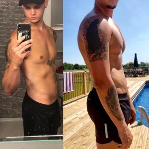 Tyler Baltierra Instagram - YEAR 1 DOWN! 165lbs on the left (Me in 2020 when I started) & 199lbs on the right (Me Now) & still in the process of shredding my fat % down. My goal was to gain as much much muscle mass as I could with the least amount of fat as possible. I’m not exactly where I want to be yet, but I have to remind myself to appreciate the journey & acknowledge where I started from. I can’t wait to see what year 2 looks like! 💪🏻😝🤘🏻😏 #IAmMyOnlyCompetition #FitnessJourney #FitnessTransformation