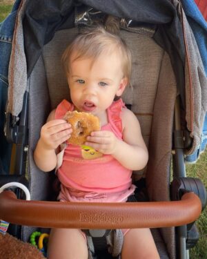 Tyler Baltierra Instagram - Vaeda had her first cider donut at Blake’s Apple Orchard & she LOVED it! 😂😍 #VaedaLuma