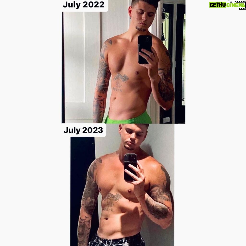 Tyler Baltierra Instagram - PROGRESSION > PERFECTION 1 year apart & sitting at the same weight in each pic. This is why the scale isn’t as important as overall body composition. I still have a long way to go until reaching my goals, but I like to post my progress as a reminder to myself of where I started, how far I’ve come, & why I keep putting in the work! 😈💪🏻😤 #FitnessJourney #MuscleBuilding #Gainz #BodyBuilding