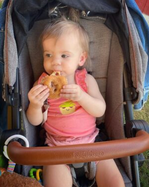 Tyler Baltierra Instagram - Vaeda had her first cider donut at Blake’s Apple Orchard & she LOVED it! 😂😍 #VaedaLuma