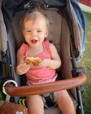 Tyler Baltierra Instagram - Vaeda had her first cider donut at Blake’s Apple Orchard & she LOVED it! 😂😍 #VaedaLuma