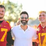 Tyler Hoechlin Instagram - Moments away from kickoff! Can’t wait to see what happens in college football this season. Got to meet some of the talented young men representing @uscfb and @usc_athletics this season. Fight on, Trojans! ✌🏼 @anthony_lucas22 @lakemcree @jake.jensen17