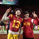 Tyler Hoechlin Instagram - Watching @ayeeecaleb play this season has been somethin’ special. Go get ‘em tonight, #Heisman. I mean #He13man. I mean #Superman…. The expansion of the multiverse continues. Bring it home Trojans! And thanks to the @trojanknights and all the fans in the front row for keepin’ it loud and supporting @usc.fb . #FightOn! ✌🏼