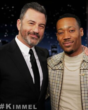 Tyler James Williams Instagram - Last nights look for @jimmykimmellive . Check out the interview if you can, this one was fun.

Designer : @stayflythrash 
Jewlery provided by : @cartier 
Photographer: @iamjamesanthony
