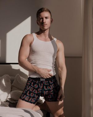 Tyler Oakley Instagram - celebrating pride in comfort this year with a pair of limited-edition @SAXXunderwear - they’re donating a portion of their proceeds this month to @SAGEUSA, the world’s largest organization dedicated to improving the lives of LGBTQ+ elders. plus… these undies are cute, so soft, & have ~patented~ BallPark Pouch technology… they weren’t kidding when they said these were life-changing. no more rearranging the goods! #ad (📸: @kylekrieger - thank you for making me feel so calm & confident & cool & collected even if i was a lil outta my comfort zone… 🙏🏻🤍)