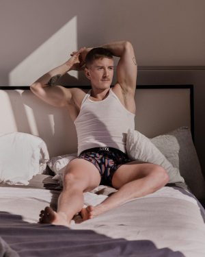 Tyler Oakley Instagram - celebrating pride in comfort this year with a pair of limited-edition @SAXXunderwear - they’re donating a portion of their proceeds this month to @SAGEUSA, the world’s largest organization dedicated to improving the lives of LGBTQ+ elders. plus… these undies are cute, so soft, & have ~patented~ BallPark Pouch technology… they weren’t kidding when they said these were life-changing. no more rearranging the goods! #ad (📸: @kylekrieger - thank you for making me feel so calm & confident & cool & collected even if i was a lil outta my comfort zone… 🙏🏻🤍)
