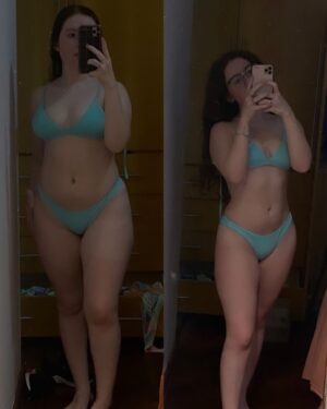 Victória Diniz Instagram - ignorem a bagunça no fundo (eu mudo, mas a bagunça no meu quarto não kkkkkkkkk) 
acho que nunca falei sobre o meu corpo aqui, mas pensei um pouco sobre e me sinto confortável pela primeira vez em falar aqui. a primeira foto foi em dezembro, meu psicológico não tava dos melhores e eu descontava tudo na comida, tava vivendo como se não existisse amanhã. ja a segunda foto, foi hoje, com o psicológico bem melhor que na primeira foto (algumas pessoas dizem até que meu semblante mudou de la pra cá), já não sinto vontade de ficar na cama o dia todo sem fazer nada, já não acho mais que as coisas são tão impossíveis de acontecer. nem todos os dias vão ser perfeitos, nem sempre eu vou estar 100%, mas com muito apoio e oração, eu saí de uma das minhas piores fases, onde eu me via sem saída pra nada, tudo que eu gosto de fazer, nessa época não fazia muito sentido. minha mudança foi de dentro pra fora e vocês não fazem ideia do quão feliz eu fico em estar bem e poder compartilhar isso com vocês!
