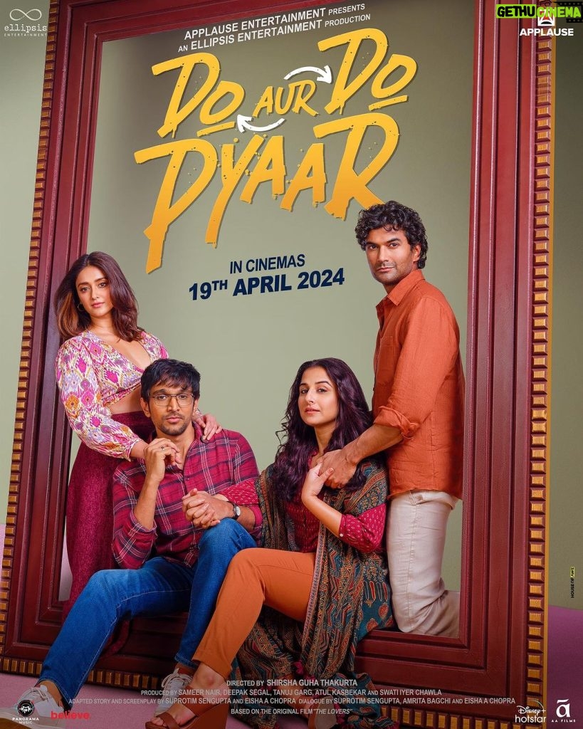 Vidya Balan Instagram - Love may be unpredictable, but it’s utterly intoxicating!✨ #DoAurDoPyaar arriving in cinemas on 19th April. @applausesocial @ellipsisentertainment @sameern @segaldeepak @shirshagt @tanuj.garg @atulkasbekar @swatisiyer @balanvidya @pratikgandhiofficial @ileana_official #SendhilRamamurthy @garg.prasoon @chainanisunil @devnidhib @happyhippiegurl @finding_shanti @piyasawhney9 @suprotimsengupta @eishachopra @amrita.bagchi @panoramamusic @believemusicindia @aafilms.official