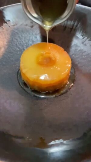 Vikas Khanna Instagram - Chenna Jhilli. Roasted pineapple. Lemon butter sauce. 

Work in progress. 
Inspired by my Odisha travels. 

Chhena jhili (Odia: ଛେନାଝିଲି) is a popular dessert from cuisine of Odisha, India. Its birthplace is Nimapada in Puri district. It is prepared in fried cheese and sugar syrup. The man who started preparing this sweet was Aarta Sahoo from the Shyam Sundarpur Village of Nimapara.