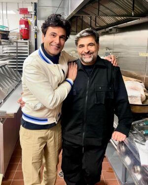 Vikas Khanna Instagram - The second book in BBC (Bungalow Book Club) has to be iconic Indian Home cooking by Suvir. 
I still remember walking into Barnes & Noble on 5th Avenue & seeing this book on the center table. (August 31, 2004)
I had witnessed amazing Indian food writers in America, but @suvirsaran single handedly changed the game & turned everything so personal about Indian cooking. 

My first self-published book on Ayurveda was dedicated to him in 2005. 

I’m so honored that during his recent trip to NY, he visited Bungalow’s library & the kitchen. 

A true friend. A legend. 20 Years of Indian Home Cooking legacy. 

19 Days To Go!