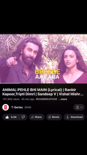 Vishal Mishra Instagram - #PehleBhiMain Lyrical Out Now ❤️‍🩹 
🖊️- @rajshekharis 
.
.
.
.
.
#reel #Animal #RanbirKapoor #TSeries #VishalMishra