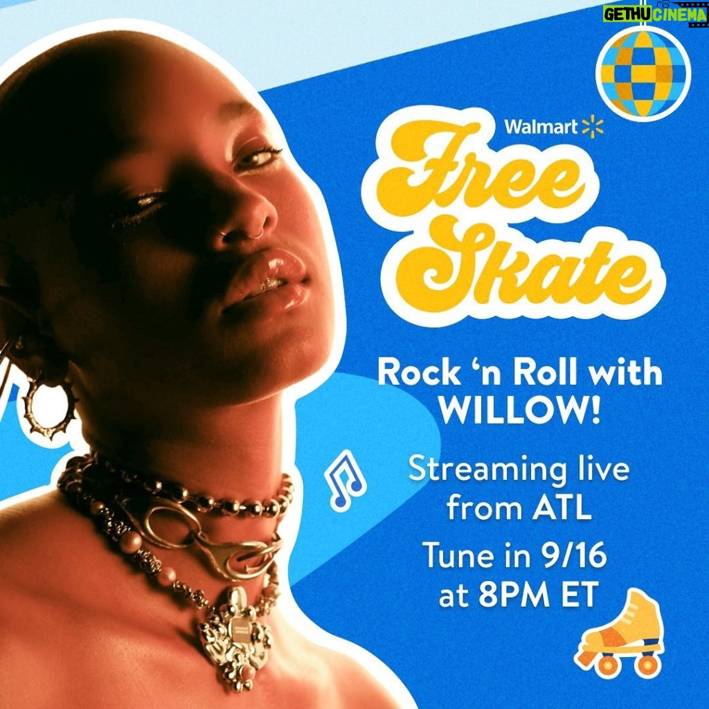 Willow Smith Instagram - I’m performing live at #WalmartFreeSkate to celebrate Back to School season with @Walmart. A few ATL schools will be @cascadeskate in person to watch me perform new songs from my upcoming album, but everyone can tune into the livestream. Tune in Friday 9/16 at 8PM ET. Visit Walmart.com/live to set a reminder