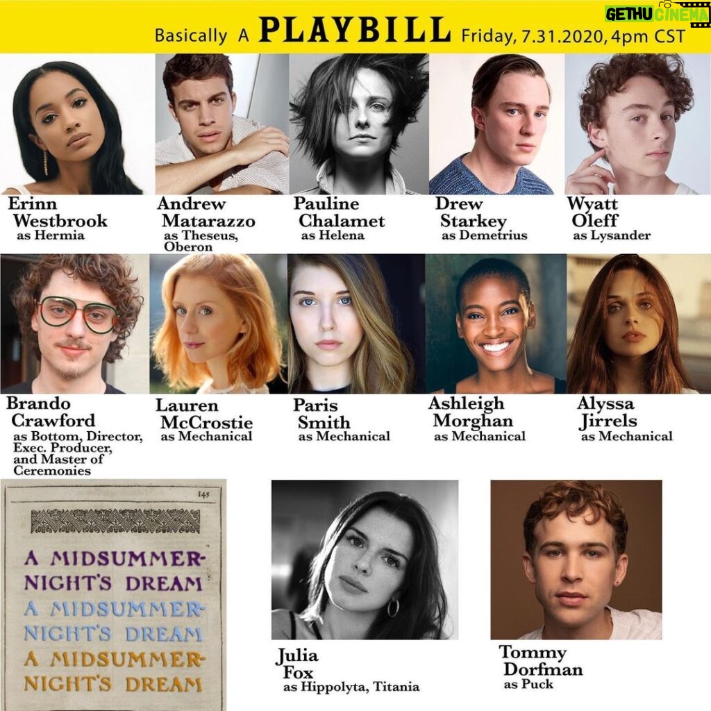 Wyatt Oleff Instagram - Join me and everyone else on this playbill tomorrow at 2pm PST to see me read through Midsummer Night’s Dream as Lysander for the first time in my life. It was put together by @acting4acause and it’s gonna be a lot of fun. Link will be in bio to the live on youtube tomorrow