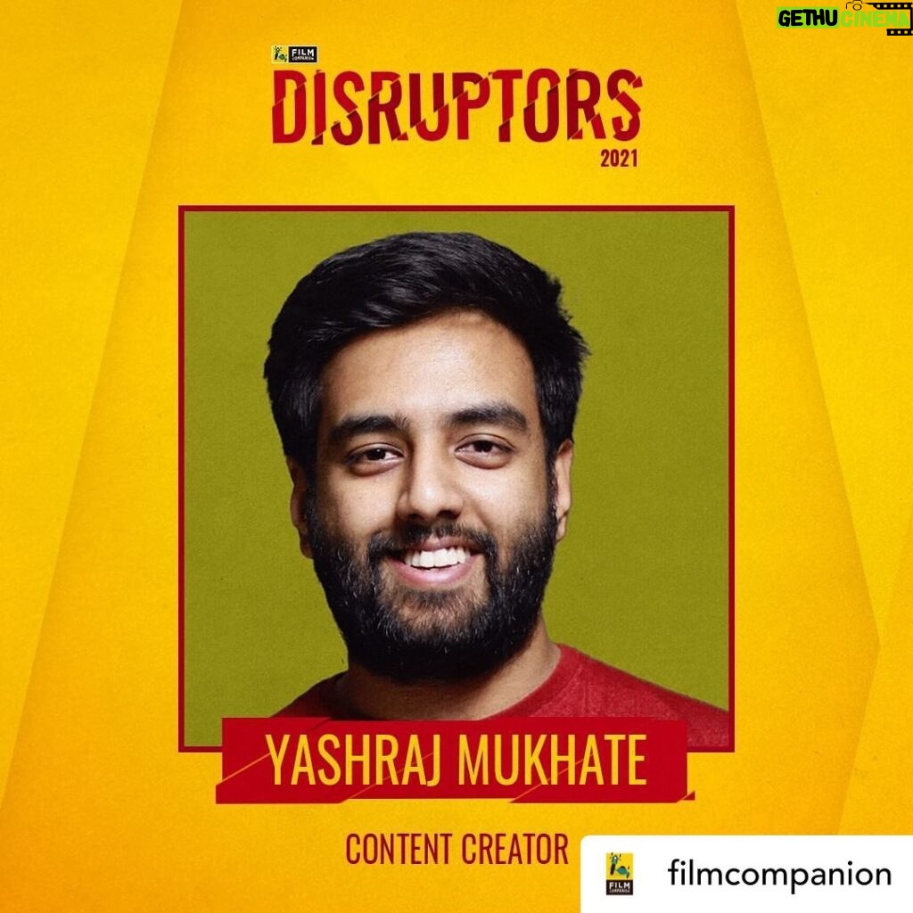 Yashraj Mukhate Instagram - #repost Thank you so much @filmcompanion for putting me on the list of disruptors 2021!♥😁😁 Posted @withregram • @filmcompanion Where the rest of the world saw melodrama, Yashraj Mukhate saw music. His ‘Kokilaben’ video combined the right ingredients — original beats and comical dialogues about Hindi serial cuisine — into a recipe for viral success, hitting 87 million views on YouTube and catching the attention of everyone from Anurag Kashyap to AR Rahman. Congratulations @yashrajmukhate on making it to our list of DISRUPTORS 2021! Read More: link in bio. #fcdisruptors2021