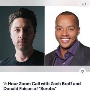 Zach Braff Instagram - Bid on eBay for a 30 minute Zoom with @donald_aison and me. ALL proceeds go to build specially-designed homes for severely wounded veterans via Homes For Our Troops.  LINK IN BIO!!!!!!