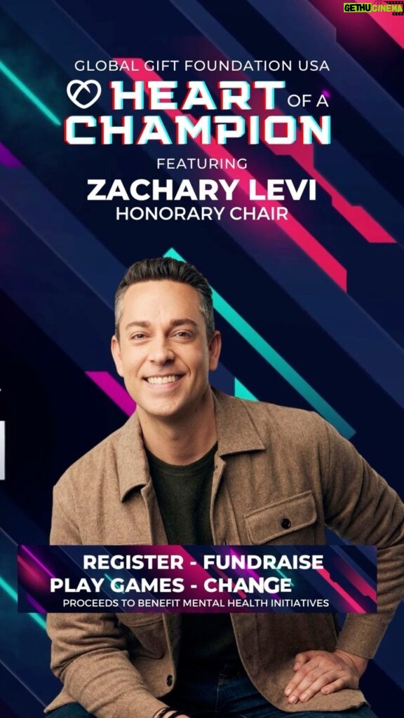 Zachary Levi Instagram - Hey y’all! I have teamed up with the great people at @globalgiftusa to create a movement to help end mental health stigma and raise vital funds. Heart of a Champion is a unique fundraiser that unites gamers, streamers, content creators and celebrities for some unforgettable game-playing action! I invite YOU to take part! HOWWW? Visit @globalgiftusa & click the link in their bio to REGISTER, create your fundraising page and help raise funds.  Then stream yourself playing a game of your choice to change a life. Can’t take part? Please consider donating to help us reach our fundraising goal.   #HeartofaChampion celebrates gaming culture and the good we’re all capable of doing together. Funds raised will aid mental health initiatives supported by @globalgiftusa, with a portion of proceeds to benefit @active_minds!   I’m excited to create hope and help spread the message to those suffering that they are not alone. Let’s do this! 💃🏻