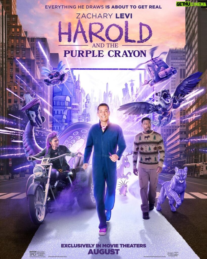 Zachary Levi Instagram - We about to paint this town PURPLE, y’all! 💜💃💜 Hittin’ theaters this August! Crayon those calendars!!! #HaroldAndThePurpleCrayon #PurpleReign 🤘😎🤘