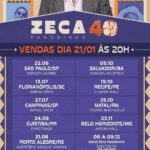 Zeca Pagodinho Instagram - Neste domingo, abrem as vendas de shows do @zecapagodinho em DEZ CIDADES, além de um pré-cadastro para uma apresentação em alto mar! 🧡 Sim, essas são as novas datas da turnê "Zeca Pagodinho 40 Anos", uma grande sequência de shows especiais por todo o país para celebrar as 4 décadas de carreira do sambista mais querido do Brasil 🍻 Os ingressos estarão à venda a partir de domingo (21), às 20h, em zecapagodinho40anos.com.br 🎟