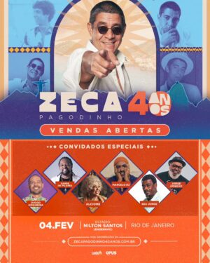 Zeca Pagodinho Instagram - Em 2024, Zeca Pagodinho comemora 40 anos de carreira! E, como sempre, ele quer dividir essa alegria - e com toda a família do samba!!!

No dia 4 de fevereiro, aniversário do artista, vai rolar um showzaço repleto de sucessos que marcaram época e convidados super especiais!

E pra caber todo mundo, o show vai ser no estádio Nilton Santos, o Engenhão, no RJ!

Bora?! 😊
Ingressos à venda em ZecaPagodinho40anos.com.br. Link nos stories!

#ZecaPagodinho40anos